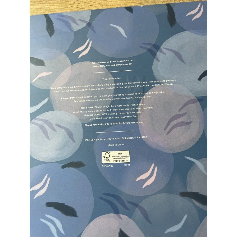 Flawsome Sweet Dreams Sleep Diary, Cotton Sleep Mask & Pen Set Navy Blue Gold